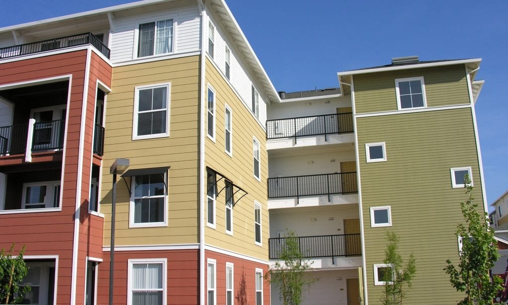Colorful multifamily residential building exterior